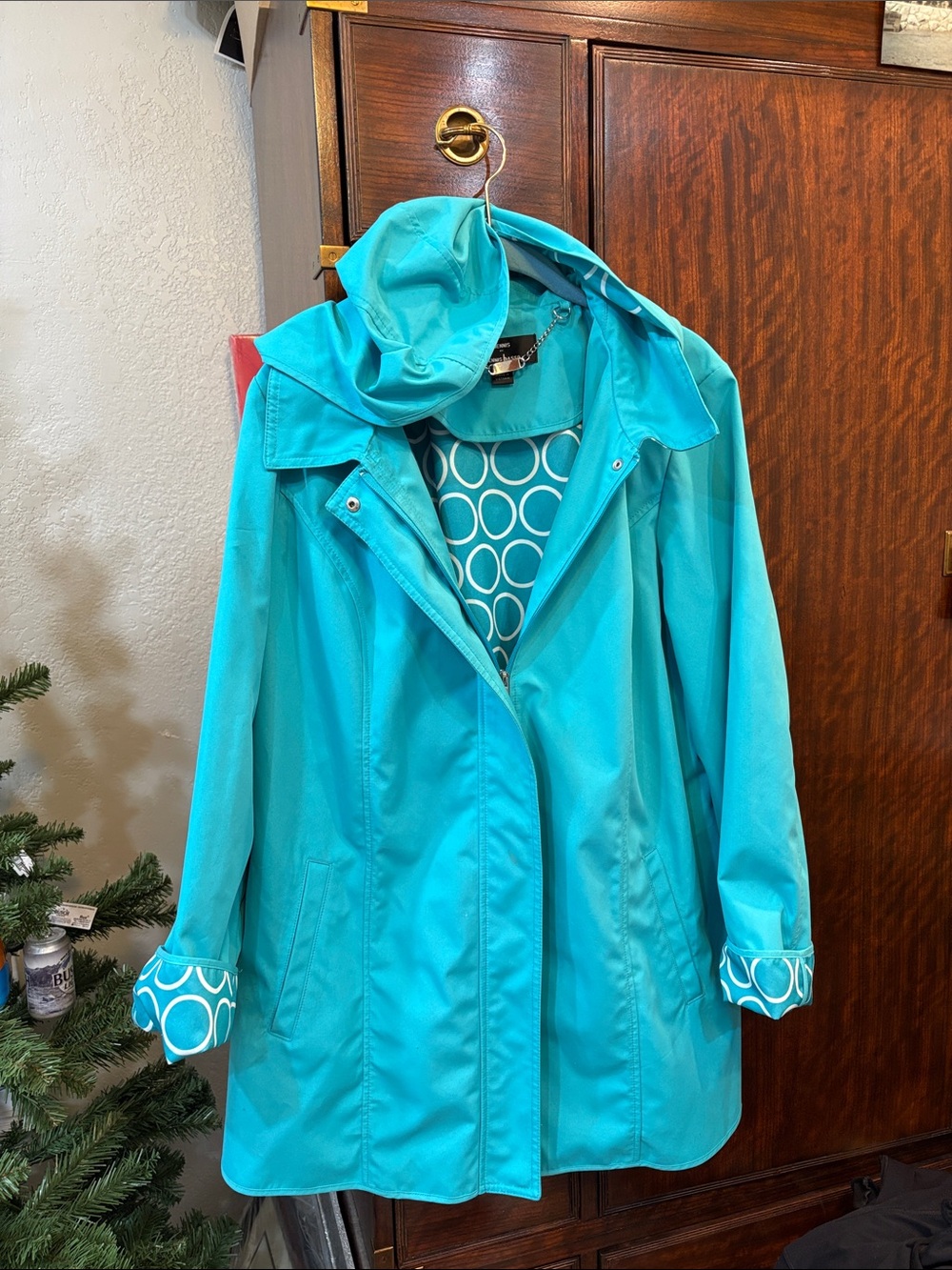 Women's Teal Hooded Rain Jacket reversible